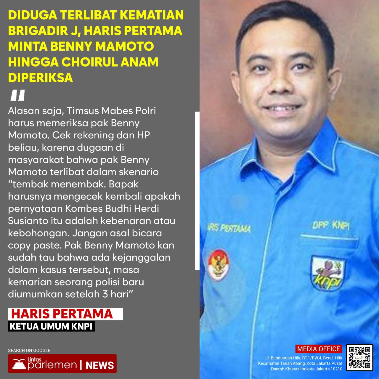 Bela Mahfud, Ketum KNPI Kritik Balik Pernyataan Bambang Pacul
