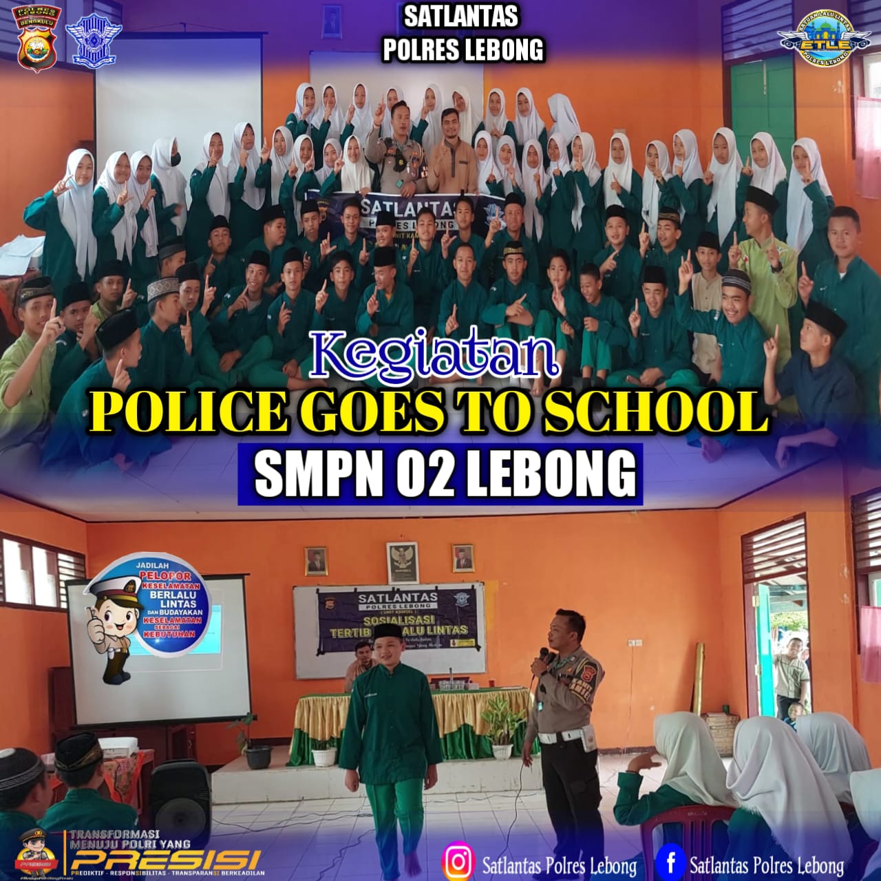 Satlantas Polres Lebong Sosialisasi Tertib dan Etika Berlalu Lintas kepada Murid SMPN 2 Lebong
