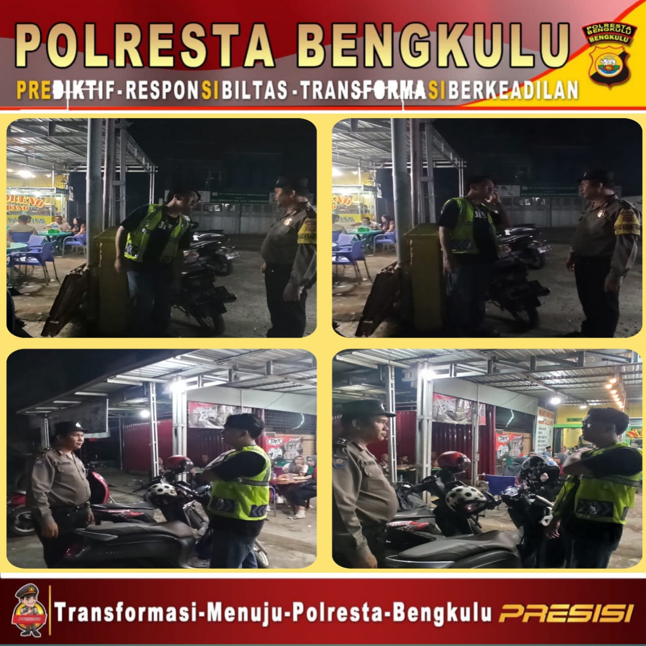 Patroli Malam, Personel Polsek Teluk Segara Sampaikan Imbaun Kamtibmas Kepada Petugas Parkir 