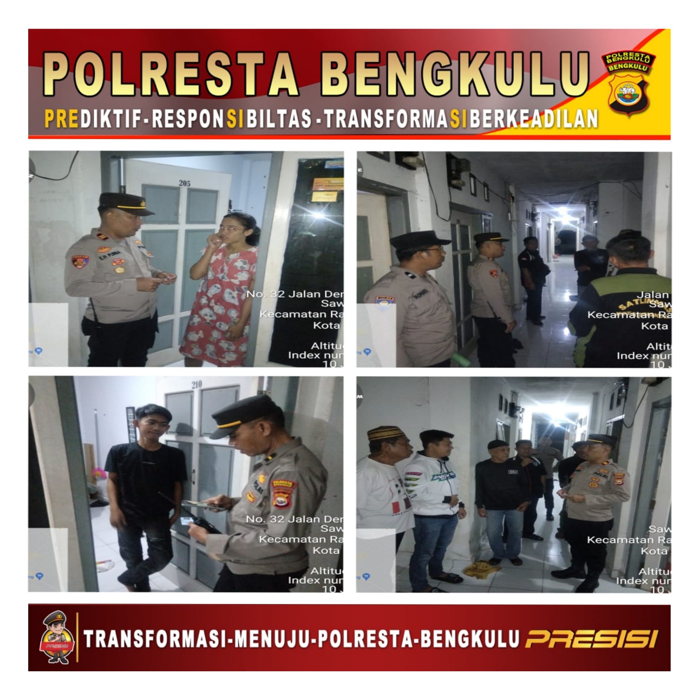 Monitoring Kegiatan Masyarakat, Kapolsek Ratu Agung Sampaikan Imbaun Kamtibmas kepada Penghuni Kostan   