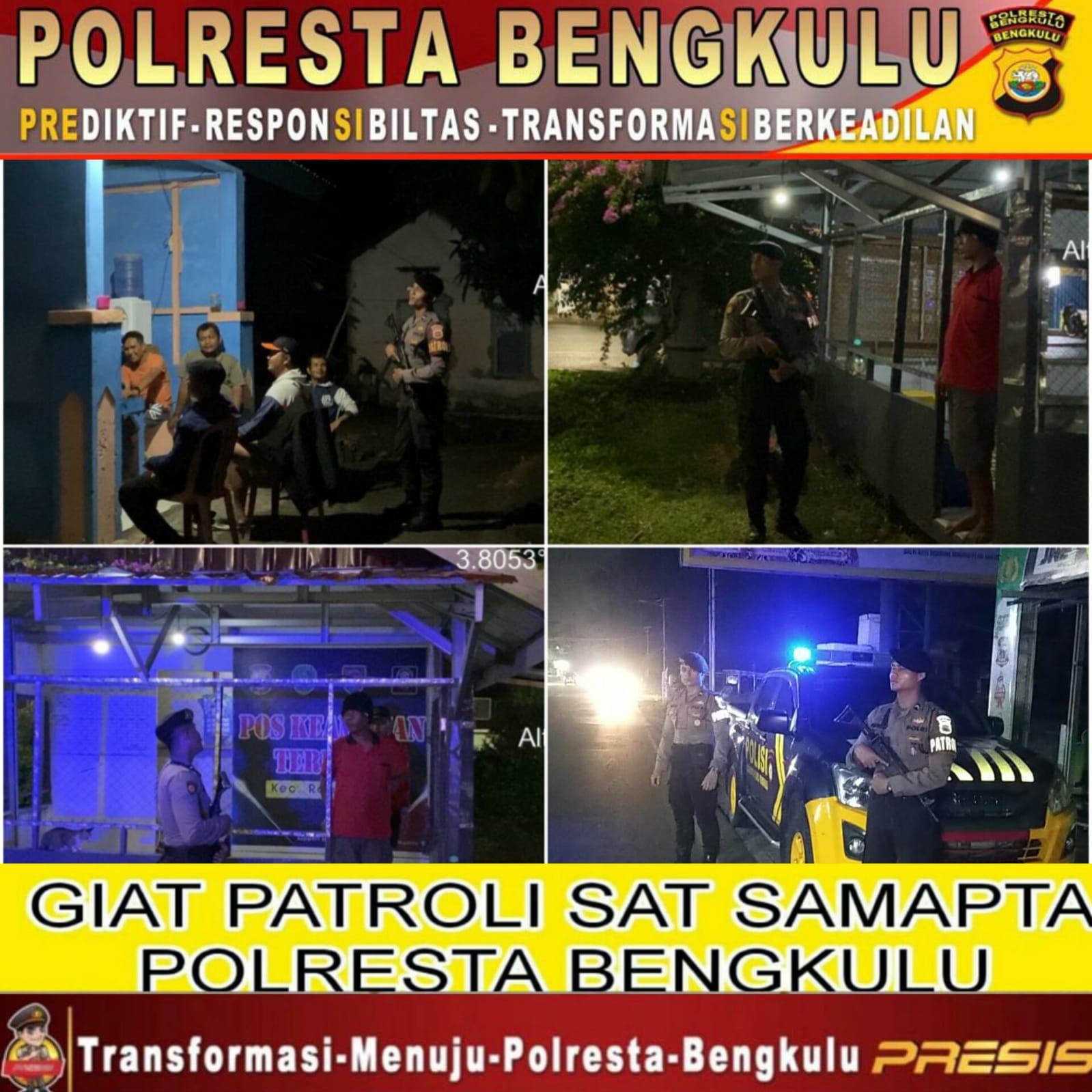 Patroli Malam, Sat Sampata Sambangi Pos Kamling Sampaikan Imbauan Kamtibmas 