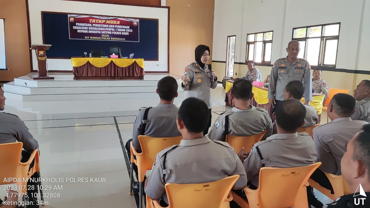 Dit Binmas Polda Bengkulu Lakukan Pendataan, Penertiban dan Pembinaan Serta  Sosialisasi Perpol 1 Tahun 2023 kepada Anggota Satpam Polres Kaur