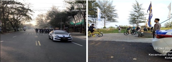 .Personel Polresta Bengkulu Laksanakan Pengamanan dan Pengaturan Lalin Kegiatan Fun Bike Forum Komunikasi Industri Jasa Keuangan 
