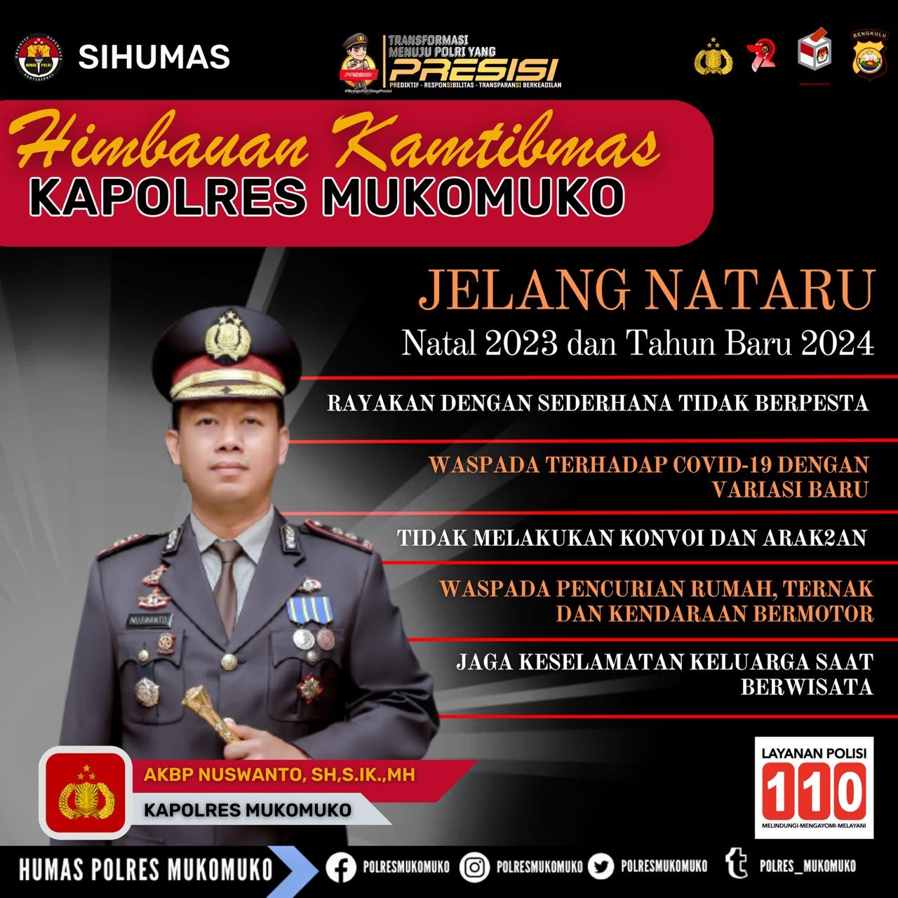 Kapolres Mukomuko Beritahu Lokasi Posyan Hingga Berikan Tips Aman Jalani Liburan Natal dan Tahun Baru