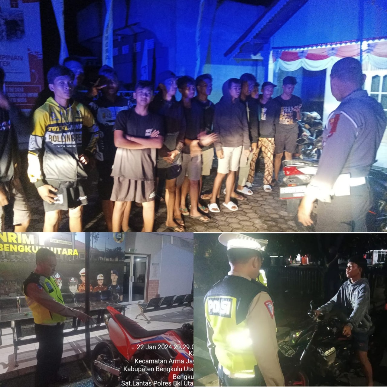 Personel Lantas Polres Bengkulu Utara Patroli Cegah Balap Liar dan Larangan Gunakan Knalpot Brong