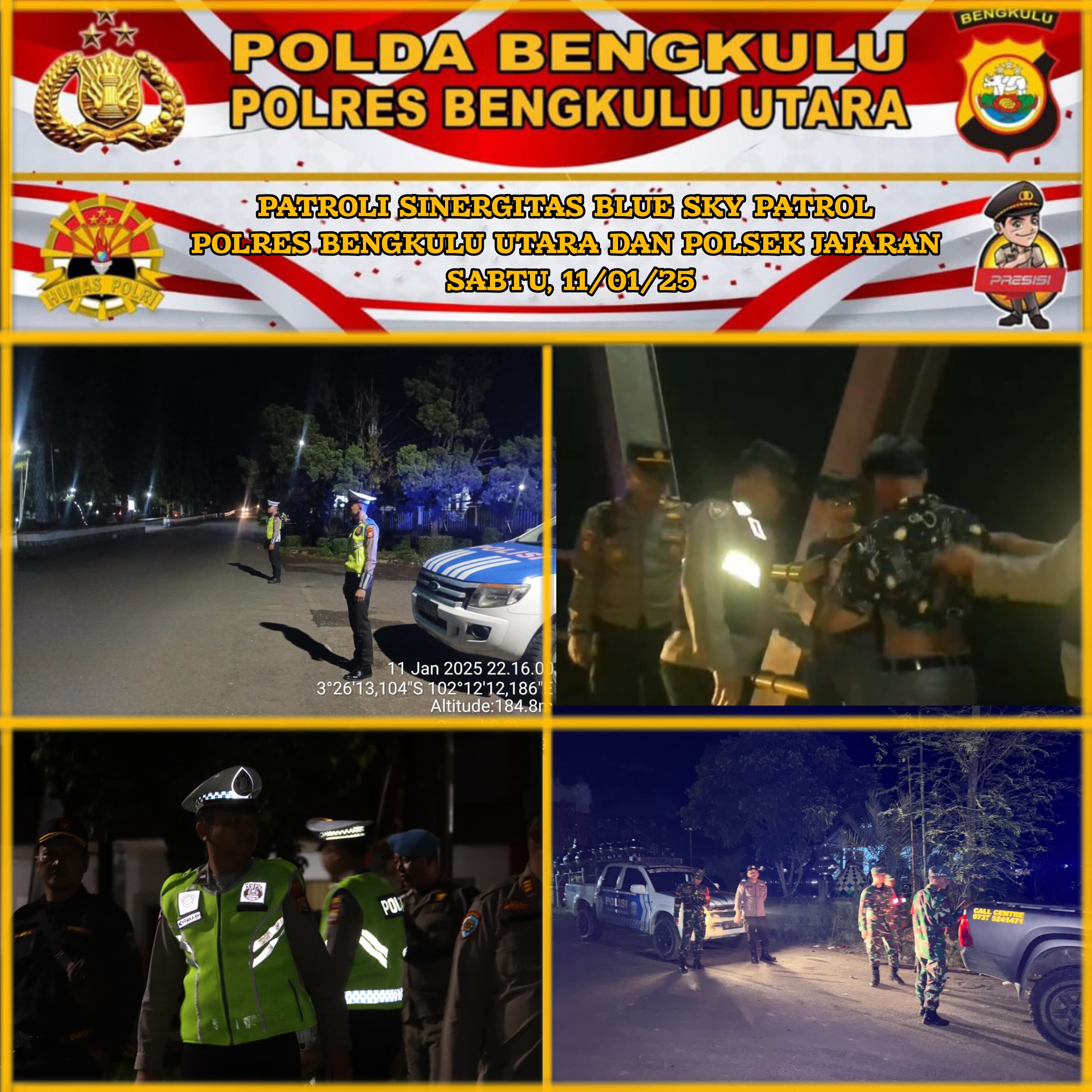 Patroli Sinergitas Blue Sky Wujud Kehadiran  TNI-Polri, Dalam Menjaga Kondusifitas di Wilkum Polres Bengkulu Utara