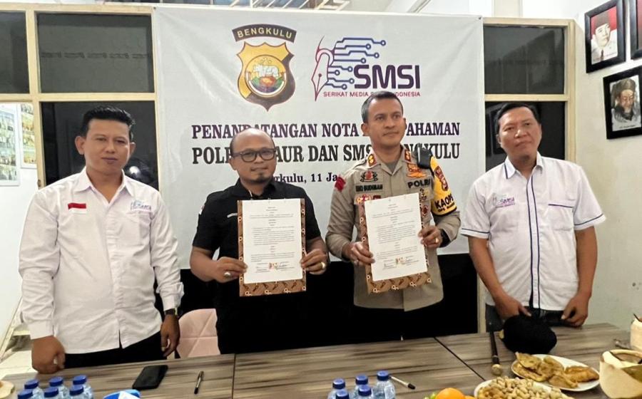 Tangkal Hoaks dan Sukseskan Pemilu Damai, Polres Kaur MoU dengan SMSI Bengkulu