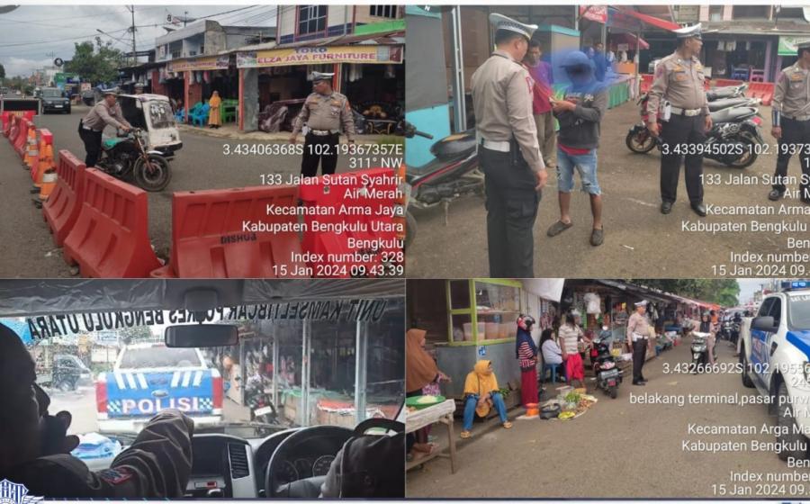 Ciptakan Kenyamanan kepada Sesama Pengguna Jalan di Pasar Purwodadi, Personel Lantas Melaksanakan Imbauan dan Sosialisasi Penertipan Parker