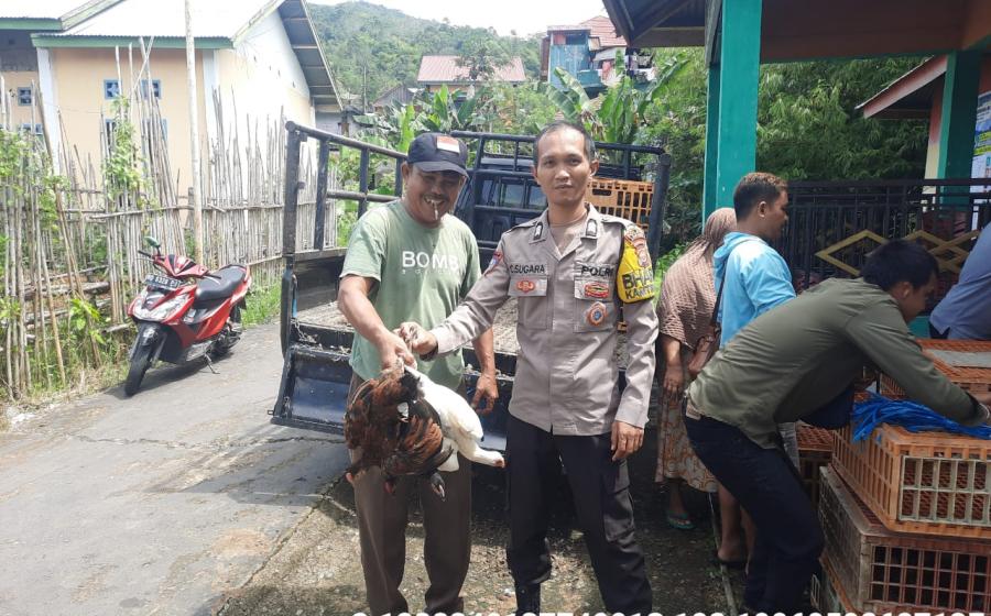 Bhabinkamtibmas Polsek Lebong Utara Hadiri Pembagian Unggas Program Ketahanan Pangan di Desa Kampung Muara Aman