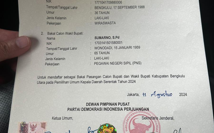 Kantongi Surat Sakti B1 KWK dari PDI P, ASA Siap Tancap Gas di Pilkada Bengkulu Utara