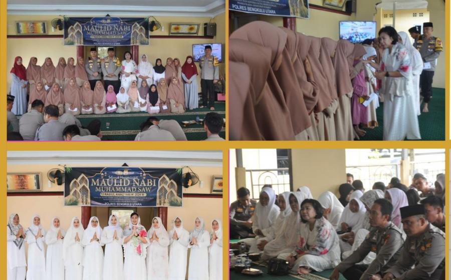 Peringati Maulid Nabi Muhammad SAW, Bhayangkari Cabang Bengkulu Utara Tausyiah Agama di Masjid Baiturohim Polres Bengkulu Utara 
